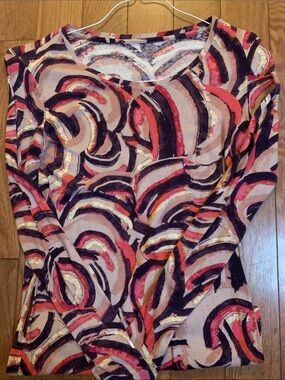Daisy Fuentes Pink Purple & Gold Abstract Long Sleeve Tee
